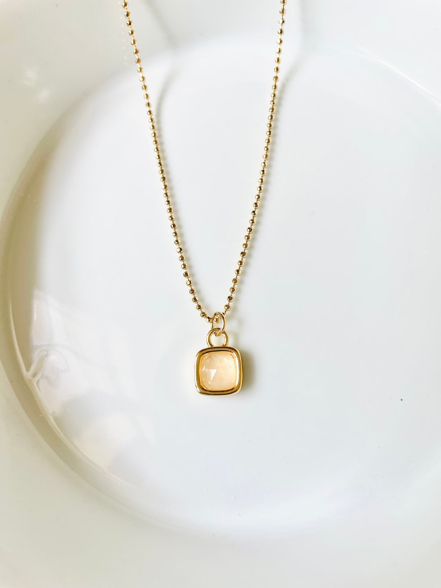 Square blush gemstone necklace