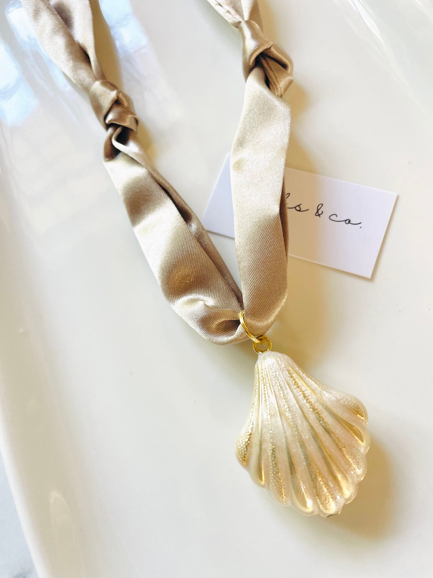 Champagne Shell scarf necklace