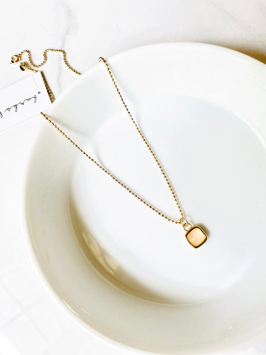 Square blush gemstone necklace