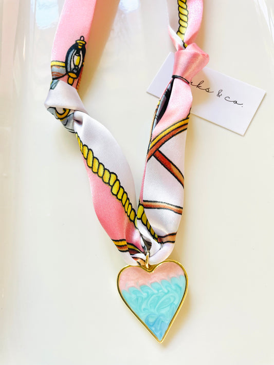 Pink Blue Heart scarf necklace