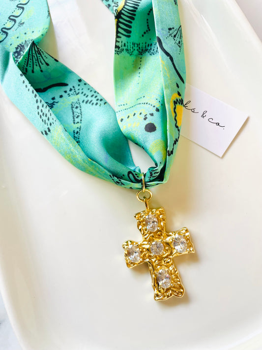 Blingy Cross scarf necklace