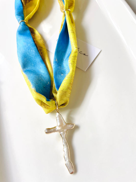 Pearl cross scarf necklace