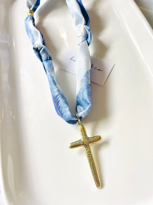 Hammered Cross scarf necklace